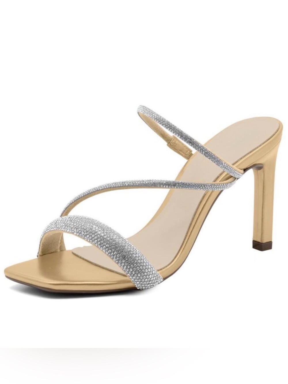 Gold Rhinestone Open Toe Stiletto Heel